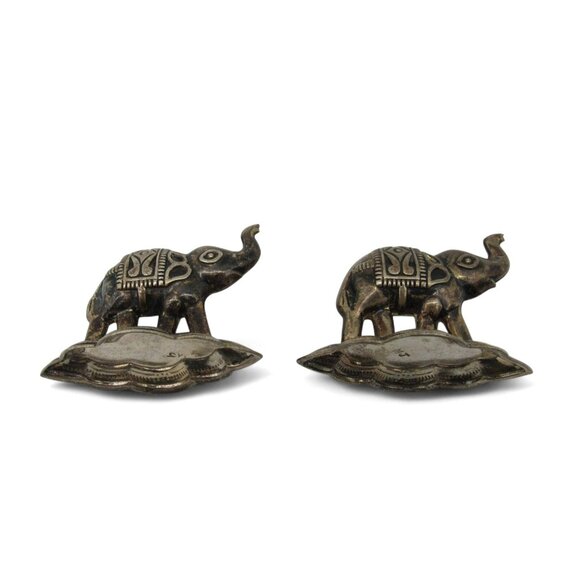 Metal ELEPHANT Figurines Small with Base Set Silver Color 2 Inches - Picture 6 of 10